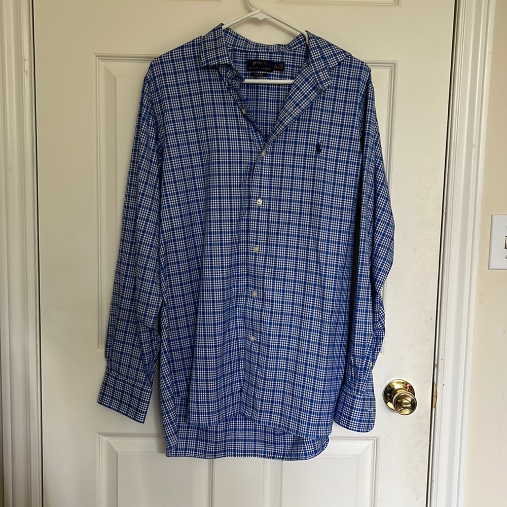 Polo Ralph Lauren Men’s Buttton Down Long Sleeve Shirt Blue Plaid‎